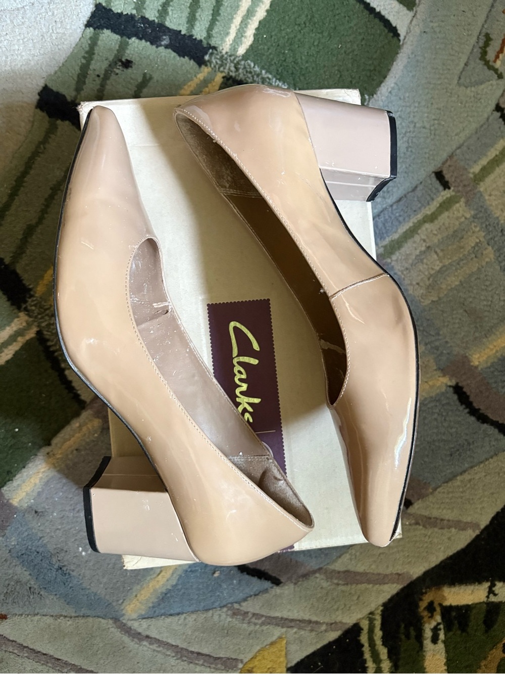 Clarks Women's Nude Patent Block Heel Pumps
